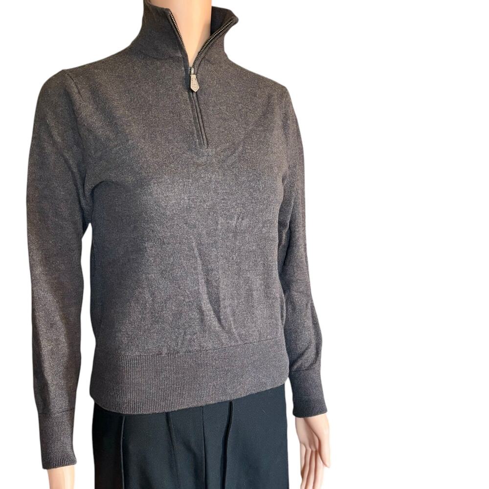Brooks Brothers Size S Brown 100% Saxxon Wool Pullover 1/4 Zip Sweater